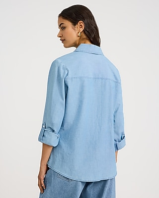 Denim Double Flap Pocket Rolled Sleeve Utility Portofino Shirt