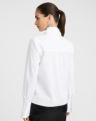 Stretch Cotton Poplin Drop Tie Neck Oversized Shirt