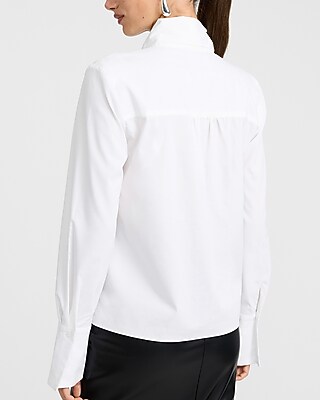 Stretch Cotton Poplin Drop Tie Neck Oversized Shirt
