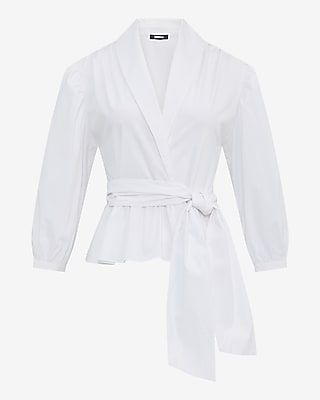 Stretch Cotton Poplin Tie Waist Peplum Top