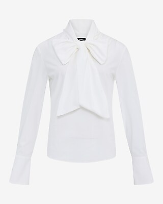 Stretch Cotton Poplin Oversized Tie Neck Shirt