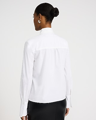 Stretch Cotton Poplin Oversized Tie Neck Shirt