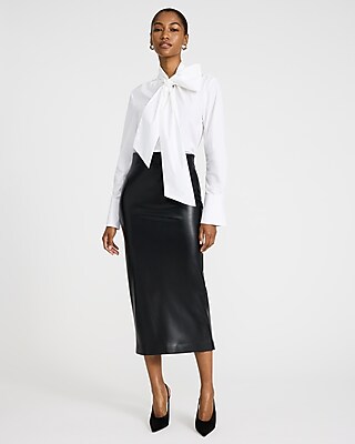 Stretch Cotton Poplin Oversized Tie Neck Shirt