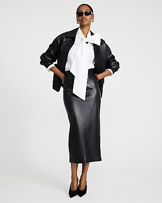 Stretch Cotton Poplin Oversized Tie Neck Shirt