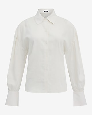 Linen-Blend Long Balloon Sleeve Oversized Shirt