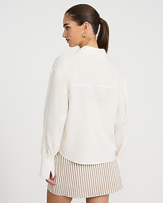 Linen-Blend Long Balloon Sleeve Oversized Shirt
