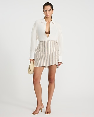 Linen-Blend Long Balloon Sleeve Oversized Shirt