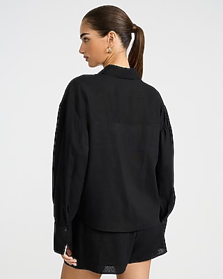 Summer-Blend Linen Long Balloon Sleeve Oversized Shirt