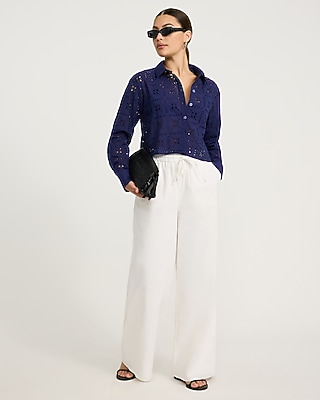 Cotton Eyelet Long Sleeve Shirt