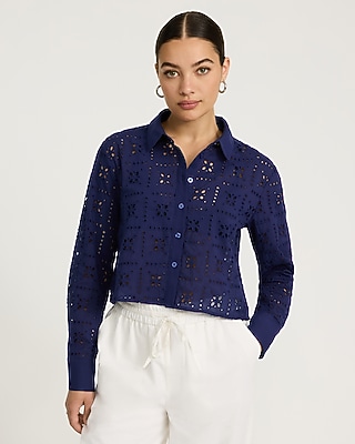 Cotton Eyelet Long Sleeve Shirt