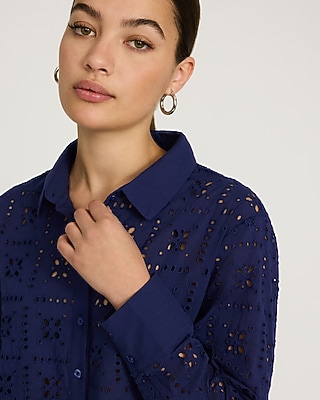 Cotton Eyelet Long Sleeve Shirt