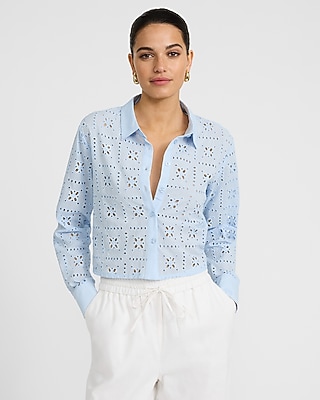 Cotton Eyelet Long Sleeve Shirt - image 2