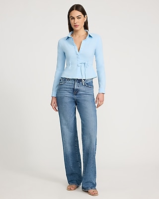 Long Sleeve Tie Waist Fitted Shirt - image 3