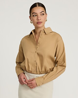 Cotton Long Sleeve Bubble Hem Shirt