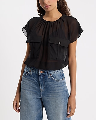 Sheer Double Pocket Cinched Hem Tee