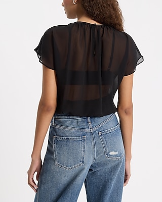 Sheer Double Pocket Cinched Hem Tee