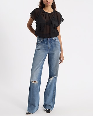 Sheer Double Pocket Cinched Hem Tee