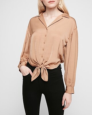 white satin tie front top