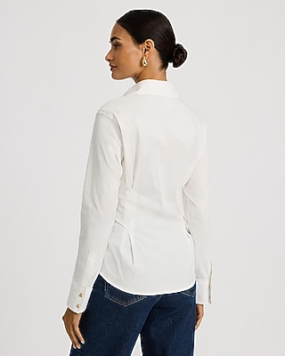 Stretch Cotton Poplin Gold Button Front Hourglass Shirt