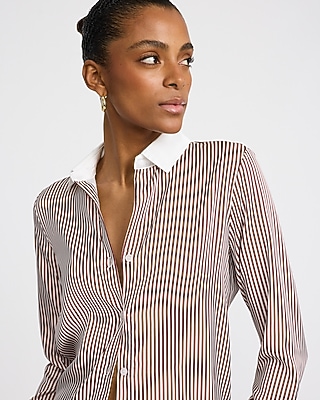 Satin Striped V-Neck Shirt