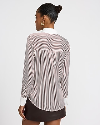 Satin Striped V-Neck Shirt