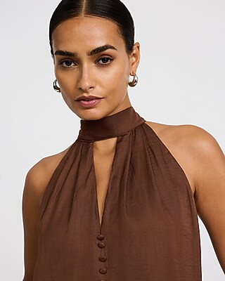 Halter Cutout Button Front Top