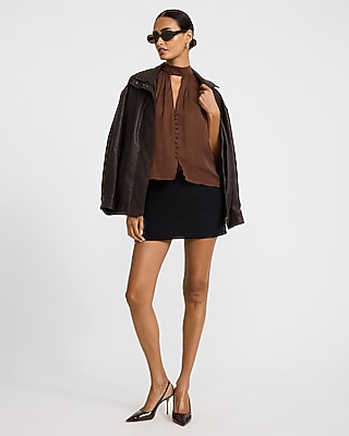 Halter Cutout Button Front Top