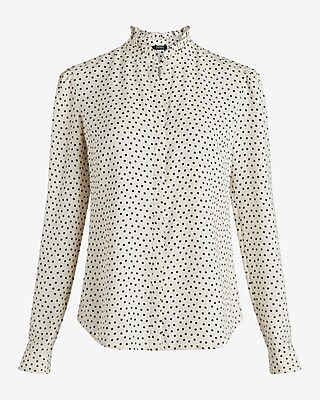 Slim Polka Dot Ruffle Neck Portofino Shirt