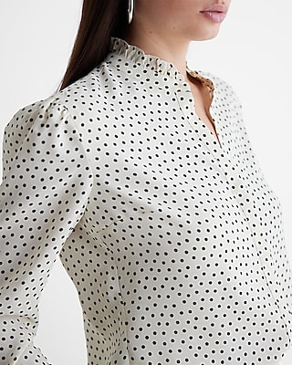 Slim Polka Dot Ruffle Neck Portofino Shirt