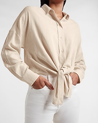 Oversized Tie Front Shirt | Express