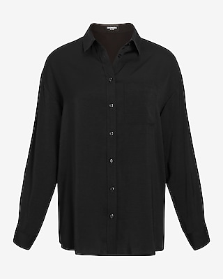 BOYFRIEND SHIRRED BACK SHIRT 9707675:PITCH BLACK:S
