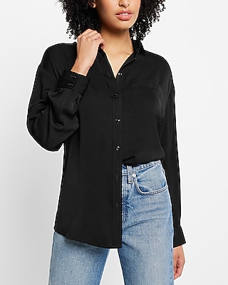 BOYFRIEND SHIRRED BACK SHIRT 9707675:PITCH BLACK:S