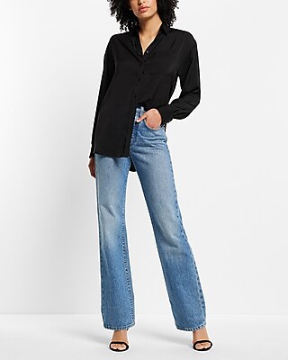 BOYFRIEND SHIRRED BACK SHIRT 9707675:PITCH BLACK:S