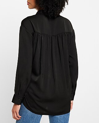 BOYFRIEND SHIRRED BACK SHIRT 9707675:PITCH BLACK:S