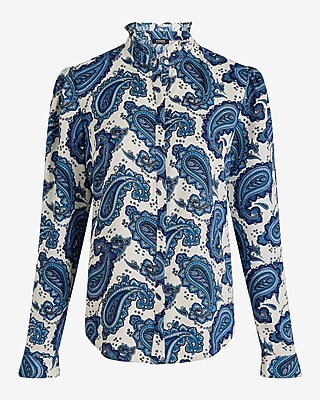 Paisley Ruffle Mock Neck Long Sleeve Shirt
