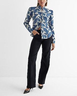 Paisley Ruffle Mock Neck Long Sleeve Shirt