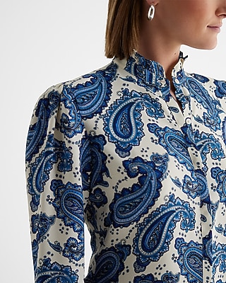 Paisley Ruffle Mock Neck Long Sleeve Shirt