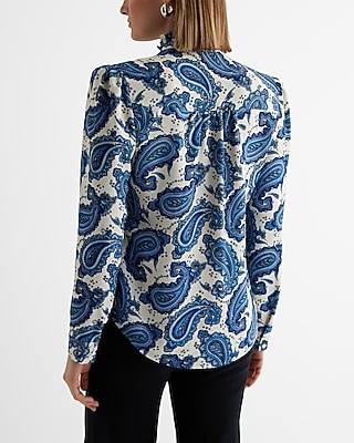 Paisley Ruffle Mock Neck Long Sleeve Shirt
