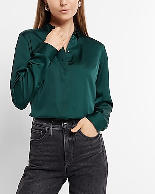 Satin Relaxed Portofino Shirt | Express