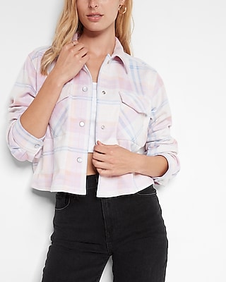 Women Suits Love Plaid Crop Tops Turn Down Collar Jacket Blue Pink