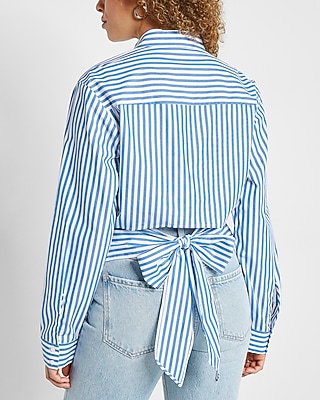 Express Striped Tie Back Cropped Shirt