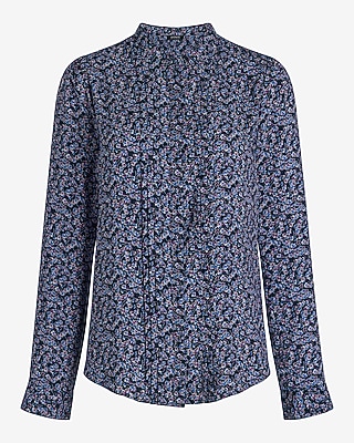 Daisy Print Long Sleeve Pleated Button Up Shirt