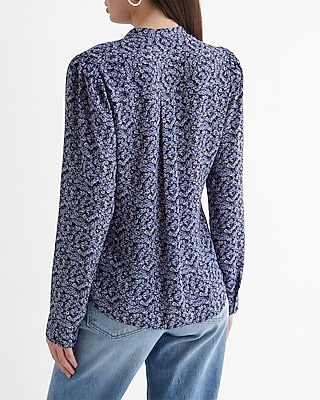 Daisy Print Long Sleeve Pleated Button Up Shirt