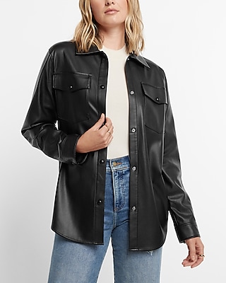 Faux Leather Shacket with Faux Fur Trim - Crescent