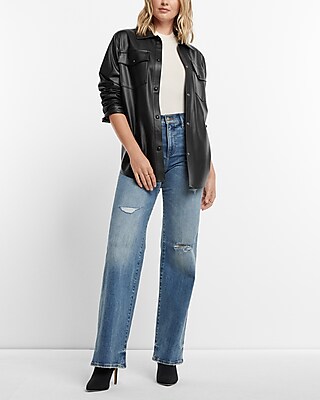 Faux Leather Drop Shoulder Oversized Shacket