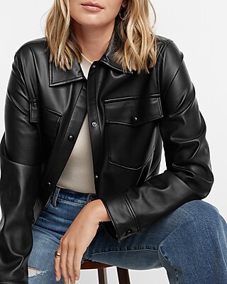 Faux Leather Drop Shoulder Oversized Shacket