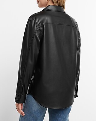 Faux Leather Drop Shoulder Oversized Shacket