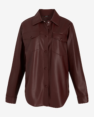 Faux Leather Drop Shoulder Oversized Shacket