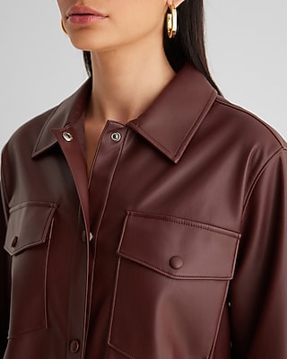 Faux Leather Drop Shoulder Oversized Shacket