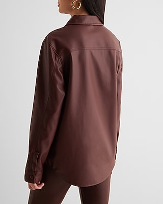 Faux Leather Drop Shoulder Oversized Shacket